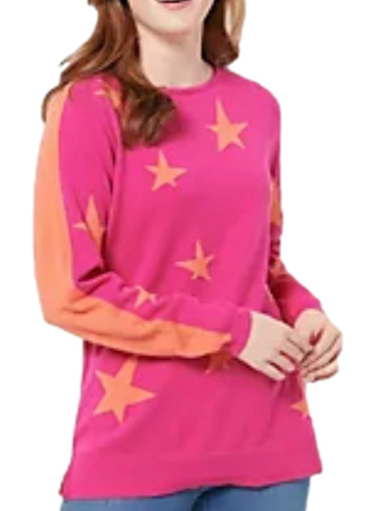 Belle by Kim Gravel Sweaters - Belle by Kim Gravel Pink Sweater with Orange Star Accents. Size L